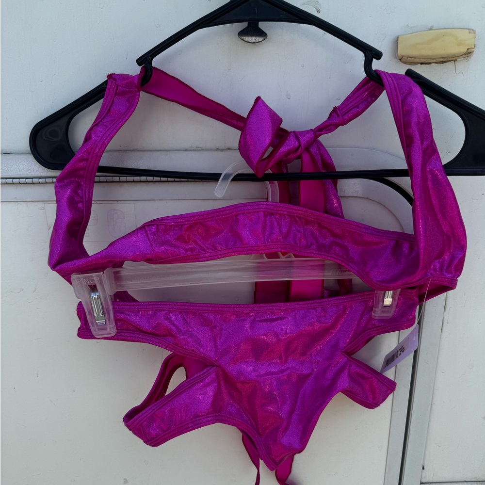 Neon pink/purple metallic Wrap top n bikini bottom set. Size OS
